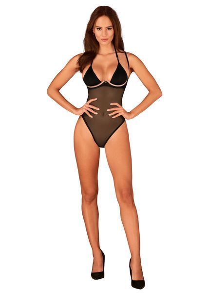 Прозоре боді Obsessive Selinne teddy M/L Black, дрібна сітка, подвійні бретелі SO8665 фото
