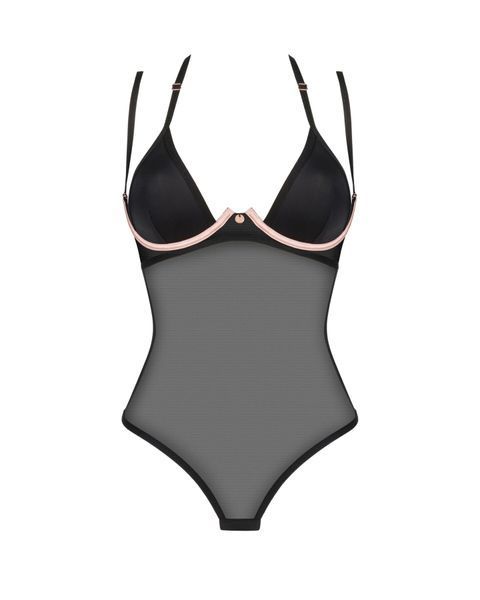 Прозоре боді Obsessive Selinne teddy M/L Black, дрібна сітка, подвійні бретелі SO8665 фото