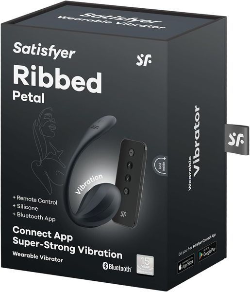 Смарт-віброяйце Satisfyer Ribbed Petal Connect App Black, керування зі смартфона, пульт ДК SX1221 фото